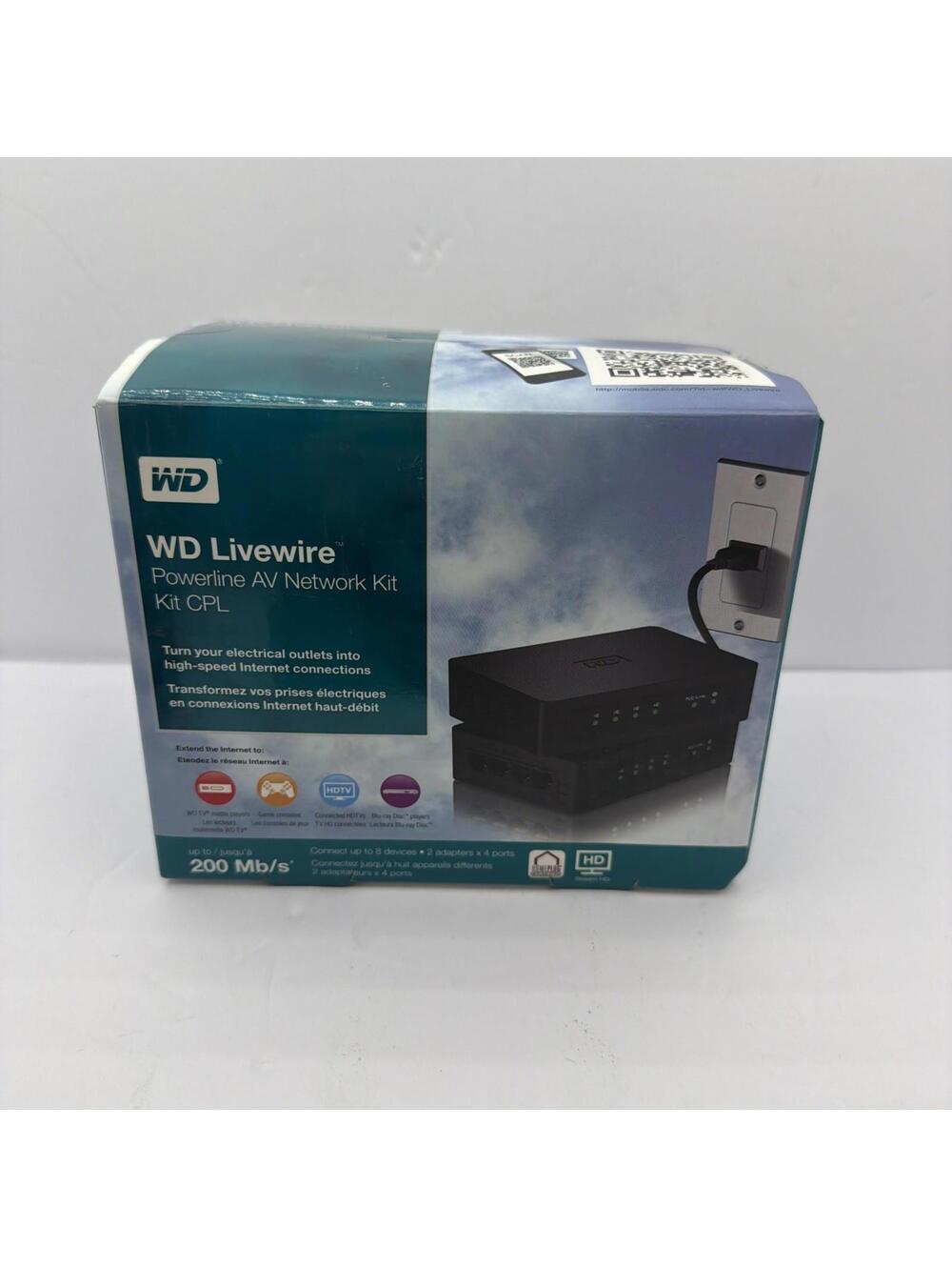 WD Western Digital Livewire Powerline AV Network Adapter Kit Pair Ethernet Plug